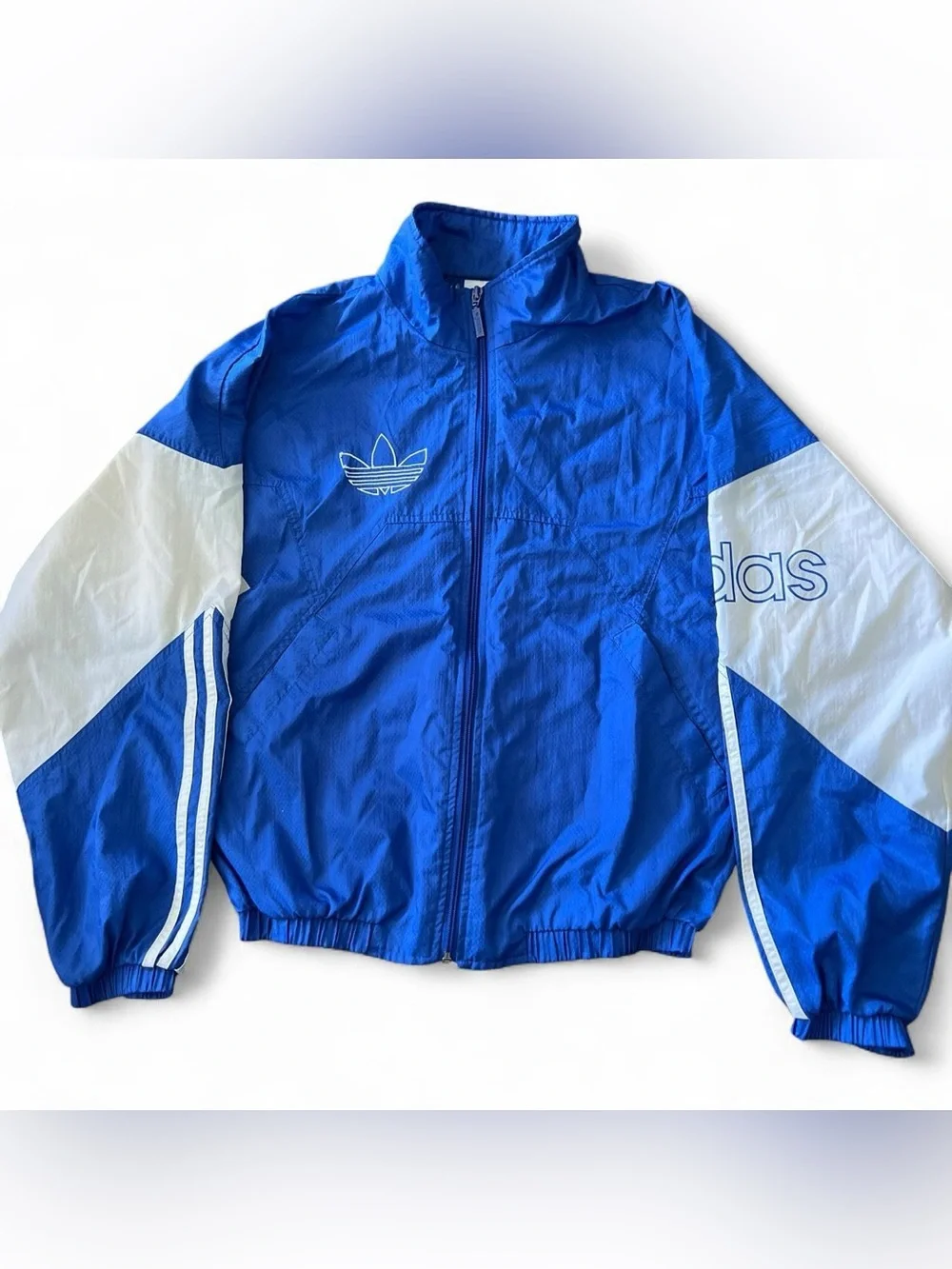 90’s Adidas Royal Blue and White Trefoil Windbreaker Jacket
